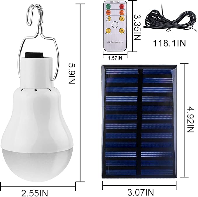 Chicken Coop Light with Timer, Dusk to Dawn Rechargeable Solar Light Bulbs for Indoor Home, Outdoor Camping Lamps for Tent, LED Solar Lights for Shed Night, Emergency Power Outage, Outside