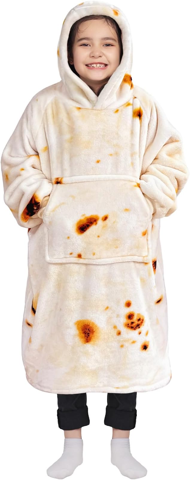Waitu Wearable Blanket for Kids, Wearable Blanket Hoodie Gifts for Teens Girls and Boys, Warm Blanket Sweatshirt for Teenage, Thick Flannel Hoodie Blanket with Sleeves - Burritos