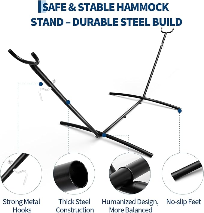 9FT Heavy Duty Adjustable Steel Hammock Stand, 450 LBS Capacity Outdoor Hammock Frame, Weather Resistant & Easy to Assemble for Patio Yard Garden