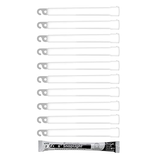 Cyalume White Emergency Glow Sticks - Premium 6” SnapLight Survival Glow Sticks with 8 Hour Duration for Use as Emergency Flares and Hiking Safety Gear (Bulk Pack of 10 Safety Glow Sticks)