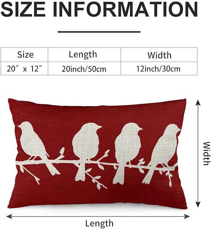 ITFRO Set of 2 Birthday Gift Birds Standing On A Branch Cotton Linen Lumbar Nature Wild Animals Throw Pillow Cover Cushion Case Sofa Home Decor 12x20 Inches (Red Set)