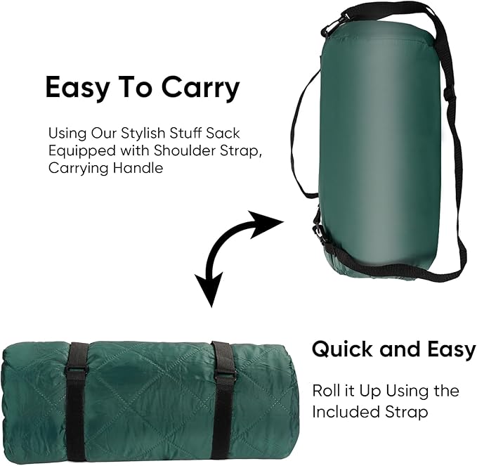 Northroad Waterproof Outdoor Blanket w/Fleece Lining, Large Windproof Camping Blankets for Cold Weather, Light Weight and Warm for Stadium, Hiking, Dog, Picnic, Washable, 67”X 87” (Green, 1PCS)