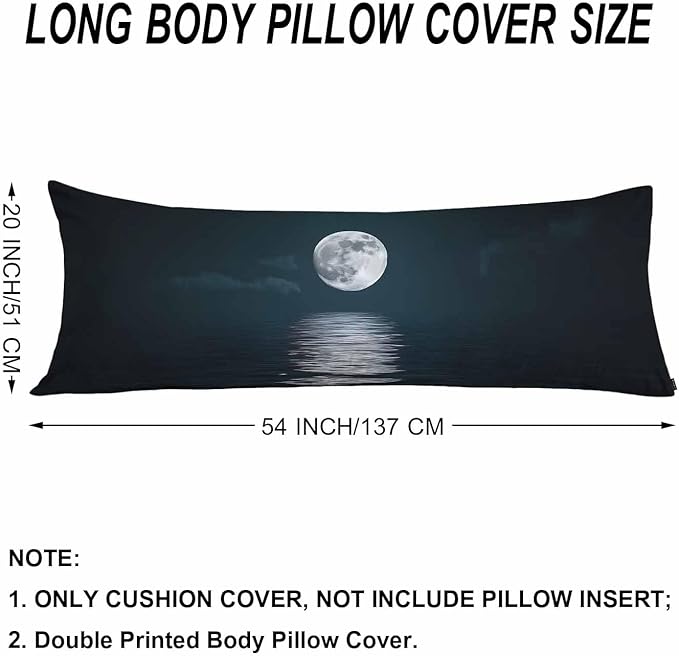 20x54 Body Pillow Cover Ocean Moon Zipper Body Pillowcase Galaxy Moon Ocean Side Sleeper Pillow Covers Body Pillow Case Cushion Cover for Men Women Home Bedroom