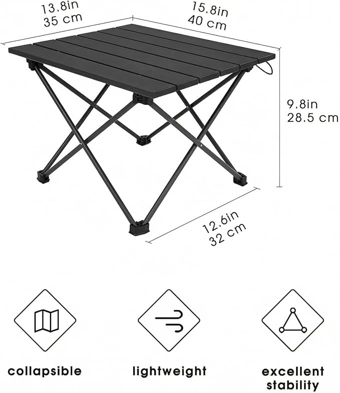 MOON LENCE Ultralight Folding Camping Table, Compact,Portbale with Carry Bag, for Outdoor Cooking, Picnic, Camp, Boat, Travel (Pure Black - S)