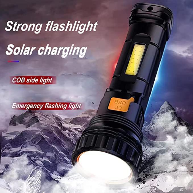 E-SHIDAI 6PCS Solar/Rechargeable Multi Function 1000 Lumens LED Flashlight, with Emergency Strobe Light and 1200 Mah Battery, Emergency Power Supply and USB Charging Cable, Fast Charging