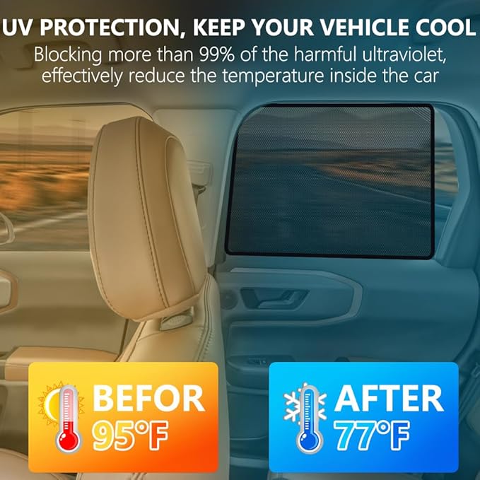 BWEN Car Window Shades Fit for Ford Bronco Sport 2021-2025, Magnetic Sunshades for Car Windows, Sun Protection Breathable Camping Window Covers, Privacy Protect for Family,Pets