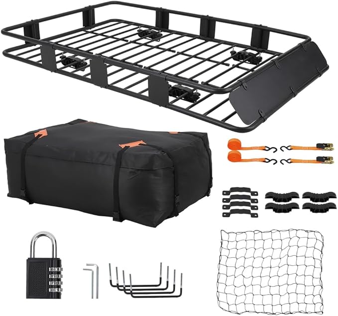 GarveeLife Heavy Duty Roof Rack Basket 64" x 39" - Adjustable Rooftop Cargo Carrier for SUV/Truck/Van w/Waterproof Bag, 200LB Capacity Universal Steel Roof Basket