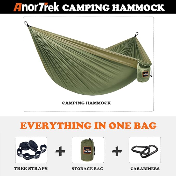 AnorTrek Camping Hammock, Super Lightweight Portable Parachute Hammock with Two Tree Straps Single or Double Nylon Travel Tree Hammocks for Camping Backpacking Hiking