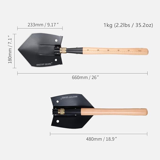 MASTIFF GEARS WWII M38 Military Style Folding Shovel - 1050 Steel, Nordic Beechwood Handle, Axe/Hammer, MOLLE Sheath for Camping Emergency (Berserker's Fist)