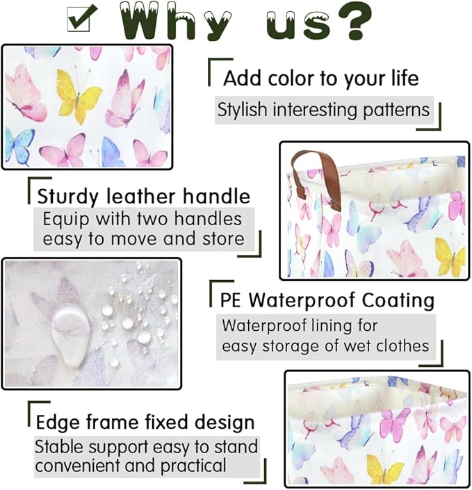 Rectangular Butterfly Basket,Girls Basket, Foldable waterproof cute storage basket,Kids Storage Bin,Toy gift Organizer,Girls Room Decor,Butterfly Room Decor,Gift Box(Colorful Butterflies)