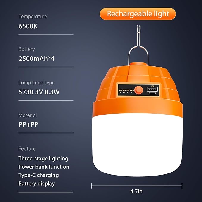 Rechargeable Portable LED Camping Lantern,3000LM,10000mAh PowerBank, LED Tent Lights for Camping,Essential Waterproof Camping Light for Hiking, Camping Essentials,Hurricane Power Outage Lanterns