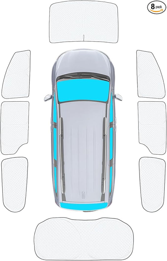 KMF 8pcs Thicken Sun Shades for Chrysler Pacifica 2017-2025 Accessories, Full Car Window Covers Sunshade for Windshield Side Rear, UV Block and Blackout Privacy for Camping Outdoor
