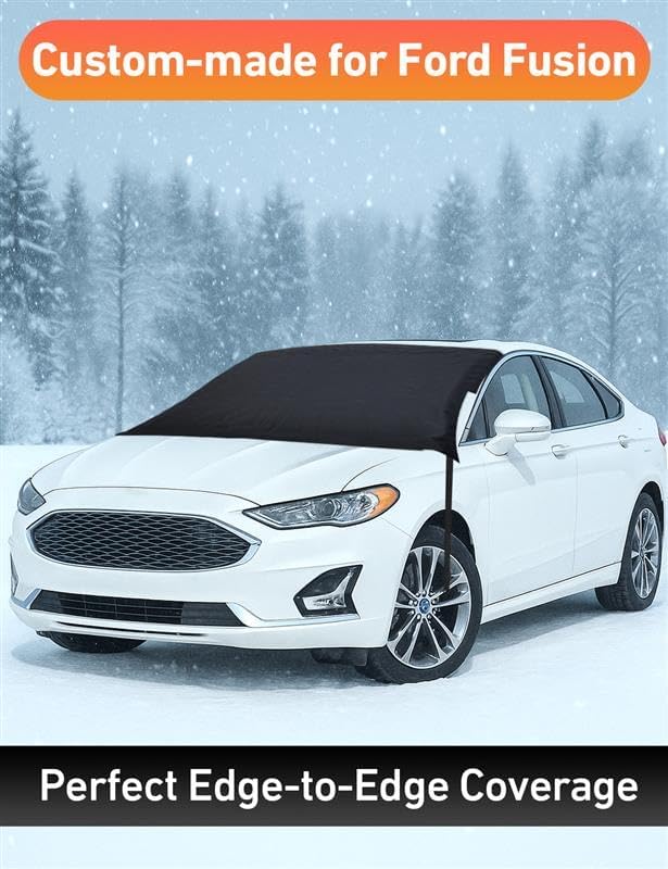 EcoNour Car Snow Cover Compatible for Ford Fusion | Windshield Cover for Ice and Snow with S-Hook Straps | Heavy-Duty 600D Oxford Winter Car Cover, Waterproof & Anti-Slip