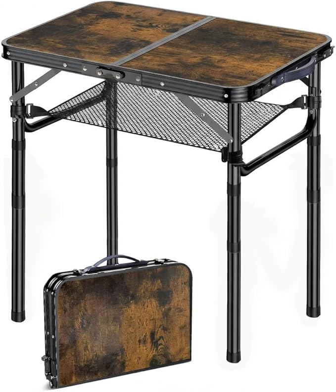 Folding TV Trays Foldable Dinner Tray Table Adjustable Height Food Snack Couch Side Table Study Aluminum Portable Sofa Tray End Table for Outdoor Indoor Camp Pinic Bed Couch Living Room(Rustic Brown)