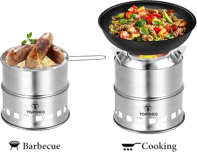 TOMSHOO Camping Stove, Portable Folding Windproof Wood Burning Stove Compact Stainless Steel Alcohol Stove Outdoor Camping Hiking Backpacking Picnic BBQ