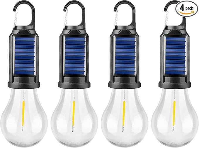 Solar Tent Lamp Portable LED Tent Lights, Hook Hurricane Emergency LED Camping Light Bulb, USB Rechargeable Lantern Bulb for Camping Hiking Backpacking Fishing Outage (4)