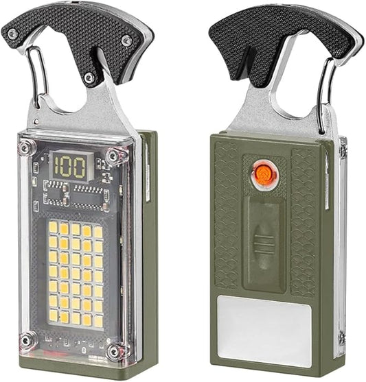 BY-J LED Small Flashlight, Keychain Light, COB Multi-Function Mini Work Light, 1000 Lumens Rechargeable, 8 Lighting Modes, Fire Starter, Seat Belt Cutter, Screwdriver, Green