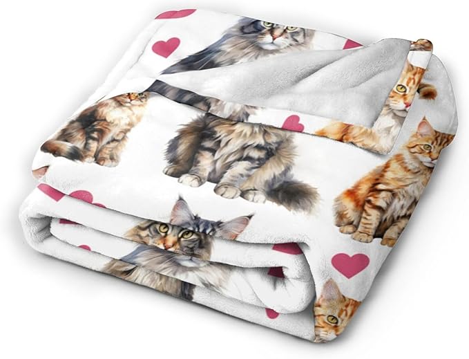 Cat Blanket Soft Cute Kitten Maine Coon Plush Throw Blanket Warm Flannel Fleece Bedding Stuff Animal Decor Blanket Gifts for Cat Lover Girls Boys Kids Adults Women 40"x50"