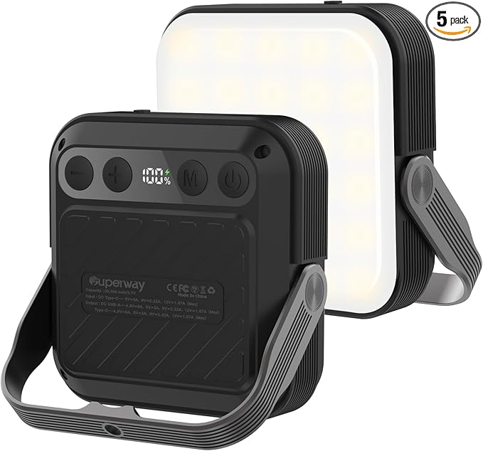 20000mAh Rechargeable LED Camping Lantern - 1600LM, QC3.0 22.5W, 4 - Color Switch, IPX5 Waterproof - Perfect for Camping, Hiking & Emergency Situations(Black)