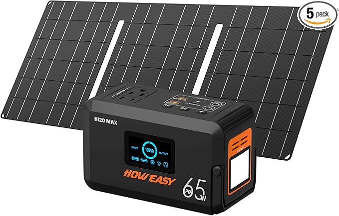 HOWEASY Solar Generator 135W(270W Peak), Portable Power Station with 30W Solar Panel,Power Bank with 110V AC Outlet for Camping, Home, Outdoor Emergency
