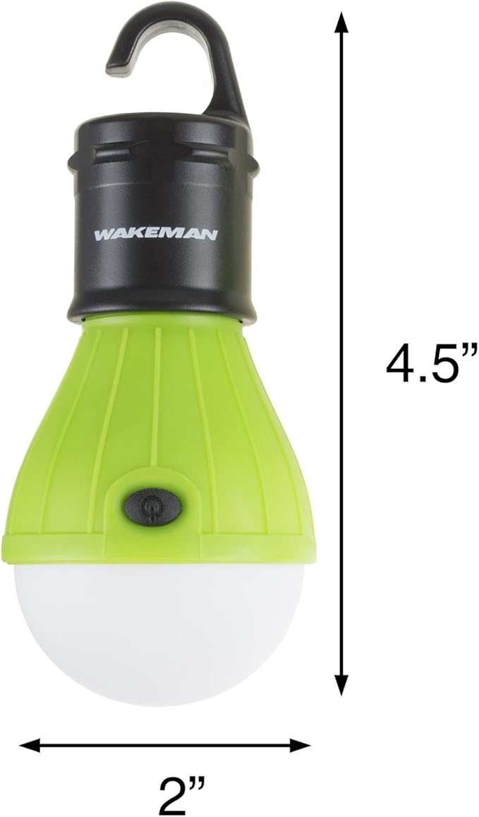2-Pack of Portable LED Tent Light Bulbs - Indoor/Outdoor Hanging Lights with Three Settings - for Camping, Hiking, and Emergencies by Wakeman (Green)