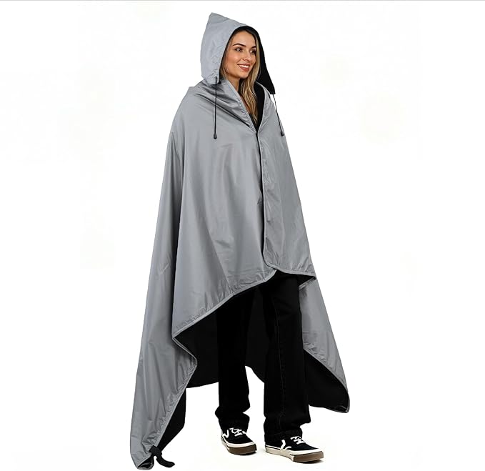 Fleece Waterproof Outdoor Blanket - Windproof Stadium Blanket for Camping, Picnics, and Sports Stay Dry and Comfortable 80"x 58"(Hoodeed, Gray)