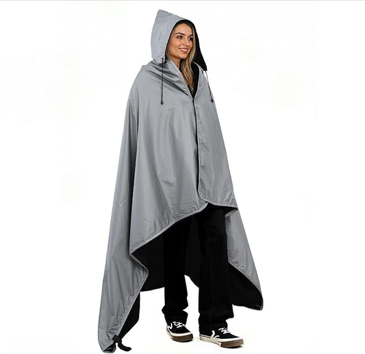 Fleece Waterproof Outdoor Blanket - Windproof Stadium Blanket for Camping, Picnics, and Sports Stay Dry and Comfortable 80"x 58"(Hoodeed, Gray)
