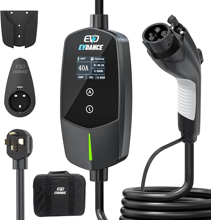 EVDANCE Level 2 EV Charger 40Amp, 240V 9.6KW Portable Electric Vehicle Charging Stations with NEMA 14-50P, 25FT Cable Adjustable Current/Timing Delay Home Electric Car Charger for J1772 BEVs/PHEVs