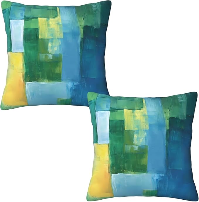 Teal Abstract Throw Pillow Covers 18x18 inch Set of 2 Blue and Green Pillow Case Cushion Cover for Home Sofa Couch Living Room Car Decor