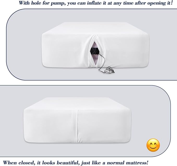 Air Mattress Sheet Set for 16-24 Inch Air Beds Full Size,Deep Pocket Fitted Sheet with Inflation Opening,Soft & Breathable, for Guests, Camping, RVs, Includes Pillowcase Flat Sheet Fitted Sheet,White