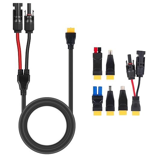 Solar Panel Connector Kit 6 in 1 Cable Solar Connector 14AWG Heavy-Duty Cable Weatherproof for RV Camping Portable Power Staion Generator DC5521 7909 8020 XT60 (5FT)