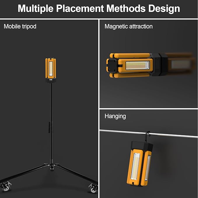 13200mAh Rechargeable Solar Work Light with Folding Stand and Carrying Bag, AODOO 8000 Lumen Stepless Dimmable , White/Warm/Nature White/RED(SOS) with Detachable Tripod (Orange(Tripod with Pulley))