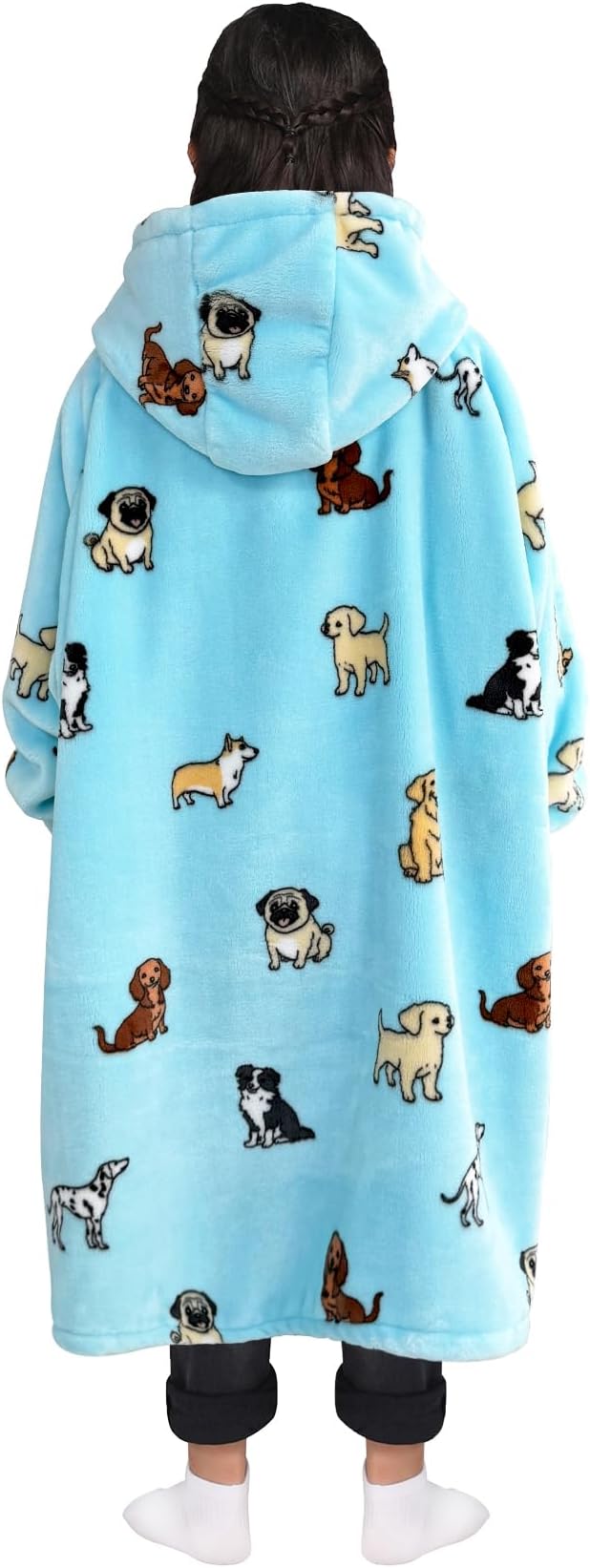 Waitu Wearable Blanket for Kids, Wearable Blanket Hoodie Gifts for Teens Girls and Boys, Warm Blanket Sweatshirt for Teenage, Hoodie Blanket with Sleeves - Light Blue