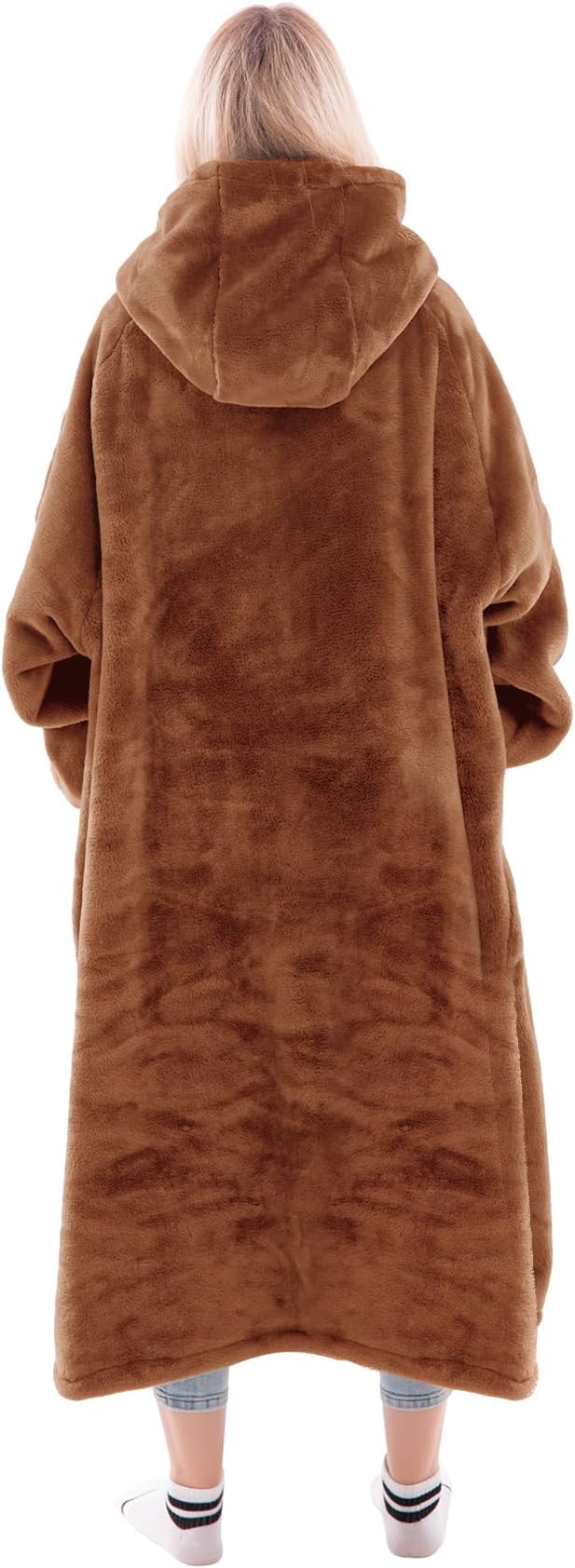 Waitu Wearable Blanket Sweatshirt Gifts for Women and Men, Warm and Cozy Giant Blanket Hoodie, Thick Flannel Blanket with Sleeves and Giant Pocket - Camel