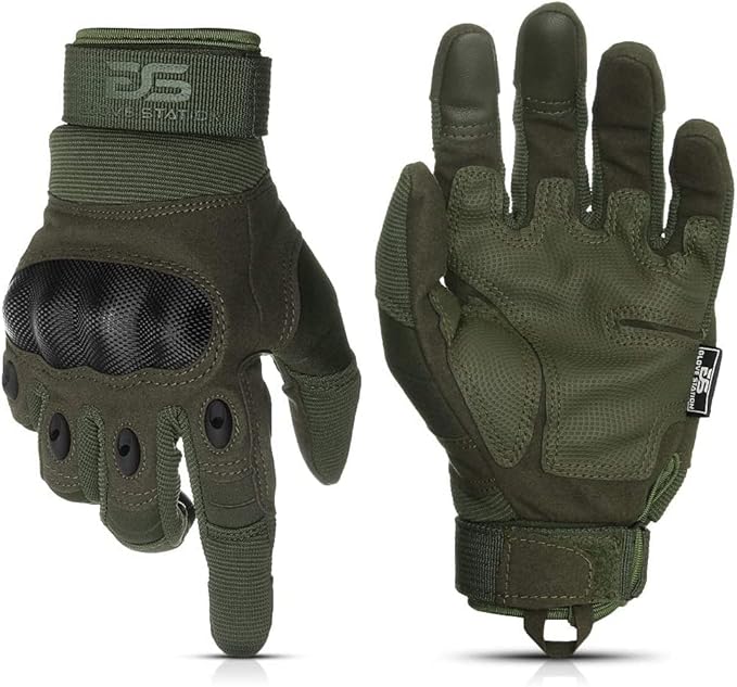 Glove Station Tactical Gloves for Men – Touchscreen Utility Gear with Hard Knuckle Protection Used in Motorcycle, Airsoft, Combat, Police, Shooting & Outdoor Work Green - Hard Knuckle Small