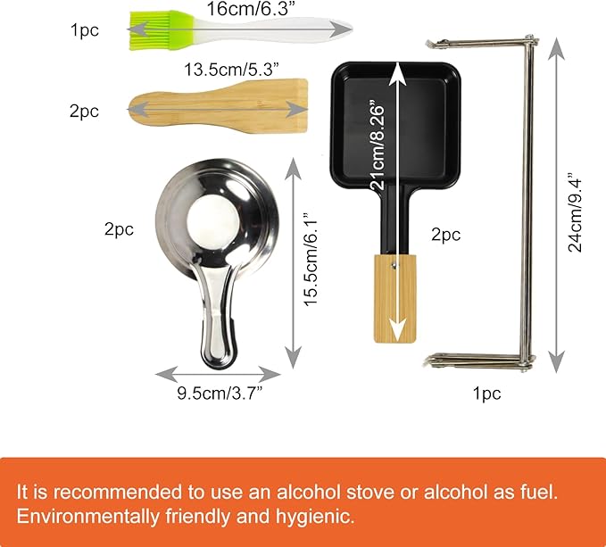 Portable Tabletop Cooking Grill Set, Foldable Mini Raclette Grill with Non-Stick Griddle Plate, 2 Cheese Melting Pans, 2 Spirit Burners and 2 Spatulas, Compact BBQ Camping Stove for Outdoor, Picnics