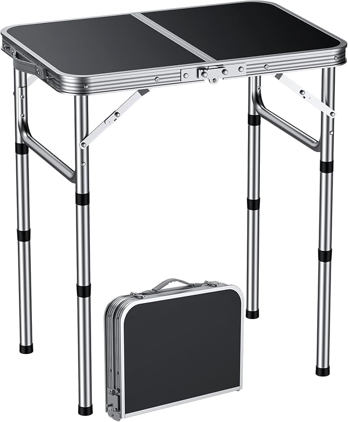 EYPINS Folding Camping Table Portable - Aluminum 22.8'' Lx15.7'' W,3 Height Adjustable Small Camping Table, Lightweight,Waterproof Outdoor Folding Table with Carry Handle for Picnic, Cooking,BBQ,Beach