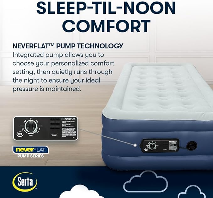 Serta Raised Air Mattress with Never Flat Pump | Luxury Inflatable Mattress with Built in Air Pump to Ensure a Good Night’s Rest | Heavy Duty Blow Up Mattress with Self Inflating Pump