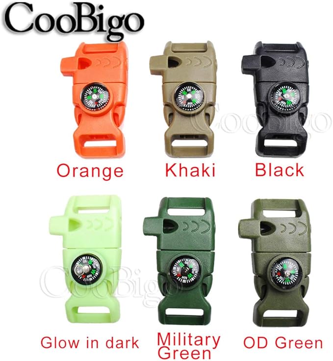 CooBigo 5/8" Compass Whistle Buckle Plastic Paracord Bracelet Outdoor Camping Emergency Survival Travel Kits