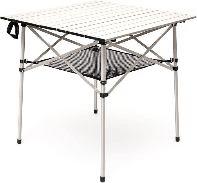 SUNNYFEEL Aluminum Folding Table for Camping, Lightweight Roll Up Top, Portable Camp Tables with Carry Bag for Outdoor Picnic (Square, Gray)