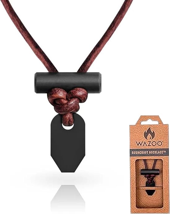 The Bushcraft - Original Fire Starter Necklace for Men, Handcrafted In USA, Weatherproof Fire Starting Necklace with Adjustable Leather Knot Design, Ideal for Traveling, Everyday Carry & Adventures