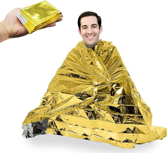 Emergency Blanket Mylar Survival Blanket 82" X 62" Two-Sided Extra Large – Moisture Proof and 90% Heat Retention Foil Space Solar Emergency Thermal Blanket Pack of 10
