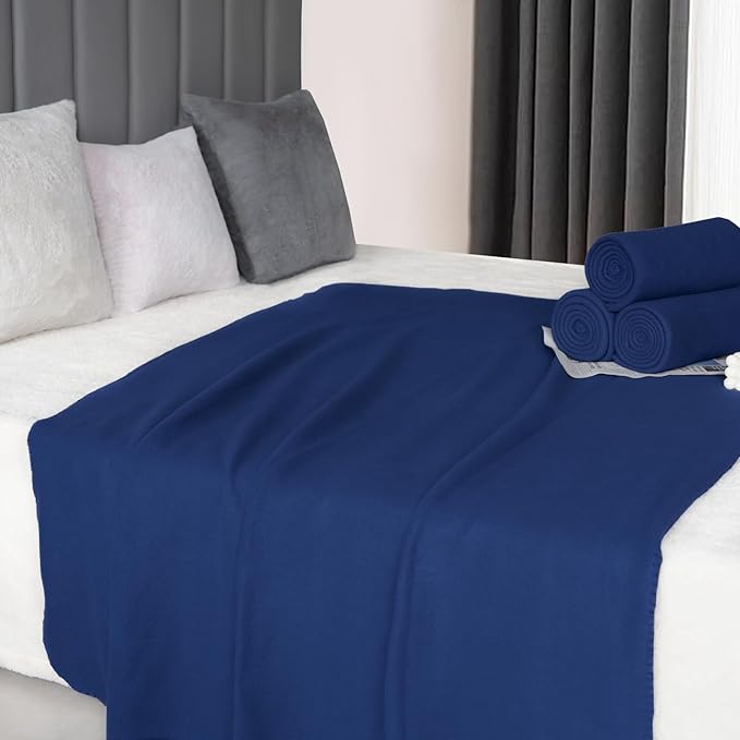 ZYFZCYBL Fleece Throw Blankets Lightweight Warm Soft Cozy Pet-Friendly Bulk Fleece Throw Blanket Solid for Home Bed, Sofa，Office,Gifts, Couch (Pack of 6-50 x 60 inch，Navy)