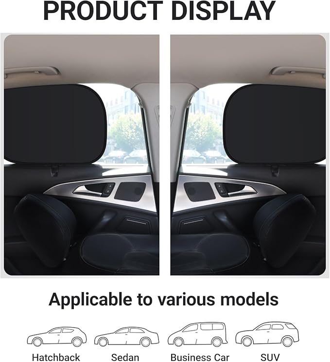 Car Side Window Sun Shades, 2 PCS Window Sunshades Privacy Curtains, Sun Glare and UV Rays Protection, Block Light for Breastfeeding, Taking a nap, Changing Clothes, Camping (Rear Window)