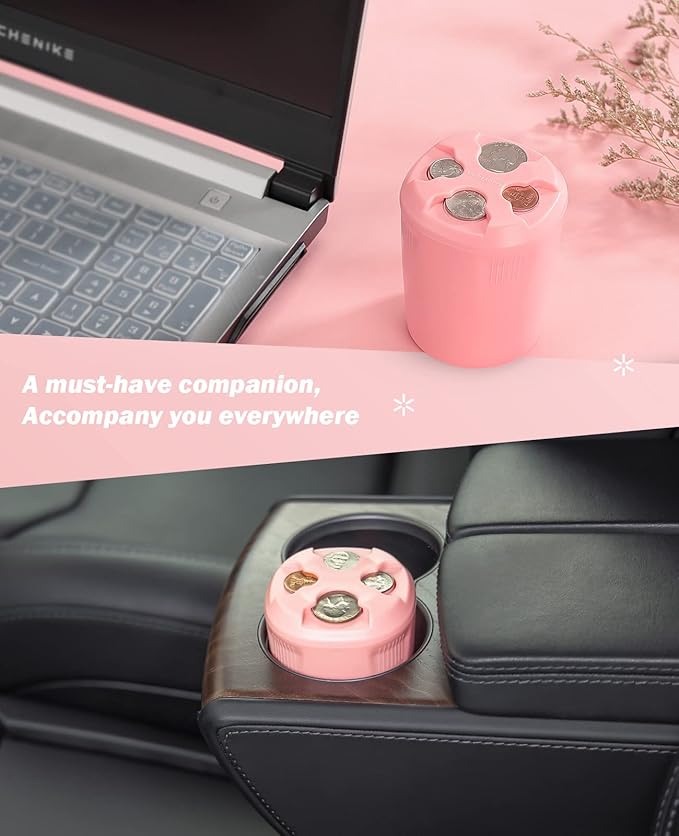 JOYTUTUS Universal Car Coin Holder - High Capacity, Sort Coins, Fit Most Cars & Trucks (Pink)