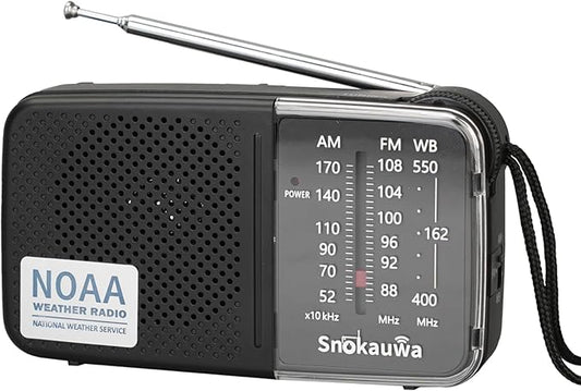 Portable AM FM Transistor Radio Battery Operated, NOAA Weather Radio with Loud Speaker, Headphone Jack, 2 AA Batteries, Excellent Reception, for Everyday Carry Essential, Travel, Storms