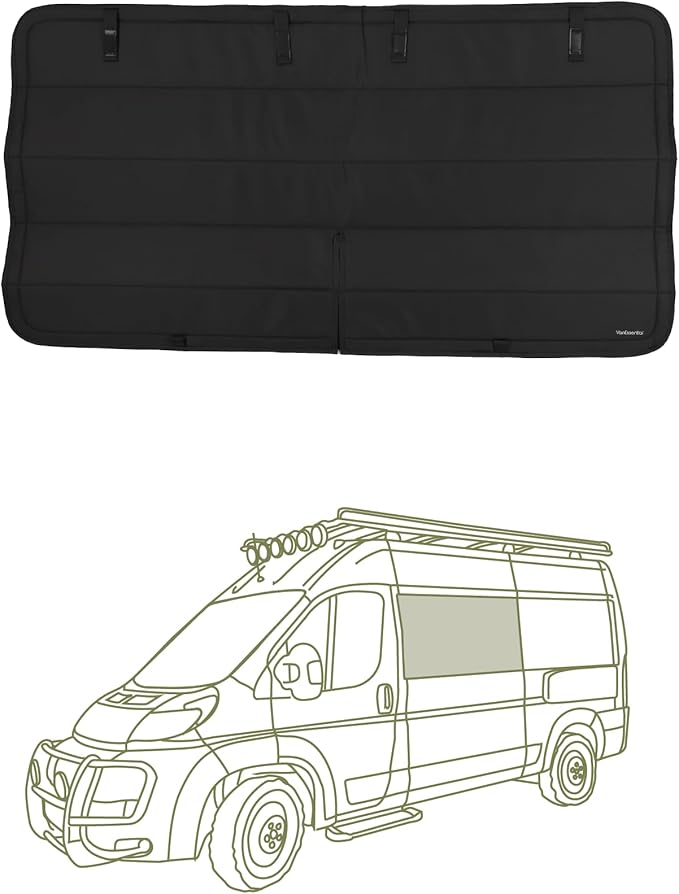 VanEssential Insulated Stealth Blackout Crew Window Cover Designed for RAM Promaster Bare Metal Window Frame Van Years 2014 to Current Model - Black