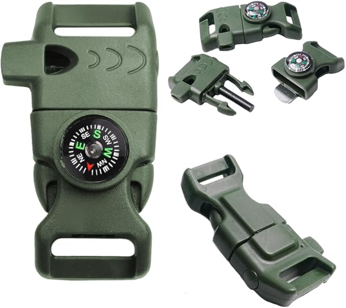 CooBigo 5/8" Compass Whistle Buckle Plastic Paracord Bracelet Outdoor Camping Emergency Survival Travel Kits