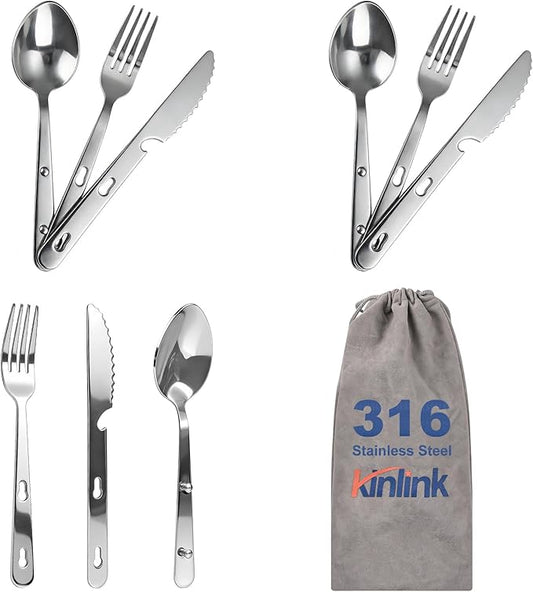 Travel Utensils with Pouch, 4-in-1 Silverware Set 3-Pack with Portable Stainless Steel Spoon, Fork, Knife & Bottle Opener Combo, Cutlery Set for Camping, Hiking, Picnic, Gadgets, Lunch Box for Men