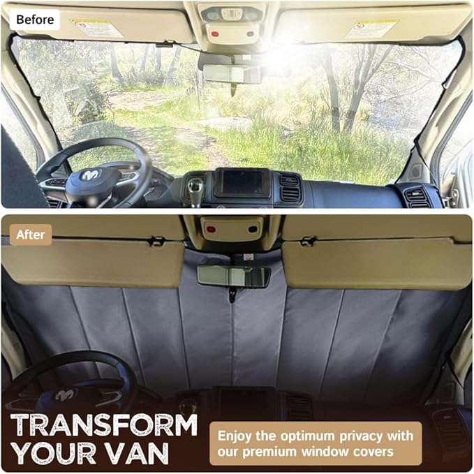 Living in a Bubble Insulated Blackout Window Covers for RAM Promaster 2014-Current (Windshield 2014-Current)